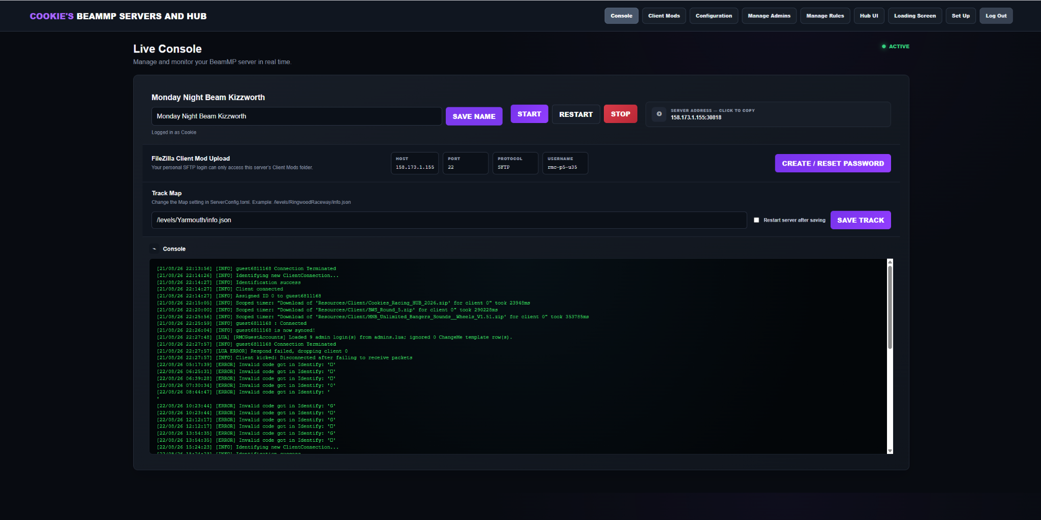 Cookie's BeamMP member console